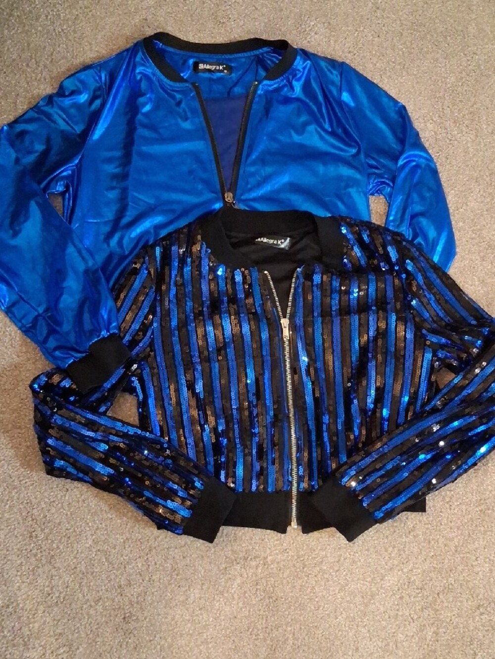 Bundle Of Two Allegra K Black & Royal Blue Striped Cropped  Shimmery Jackets. XS